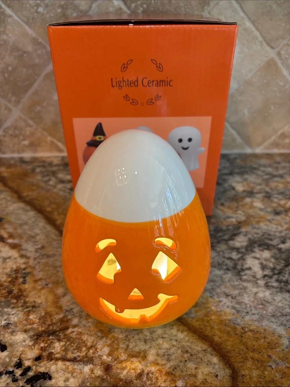 Candy Corn Jack-o'-Lantern Ceramic Accent Light -NWT
